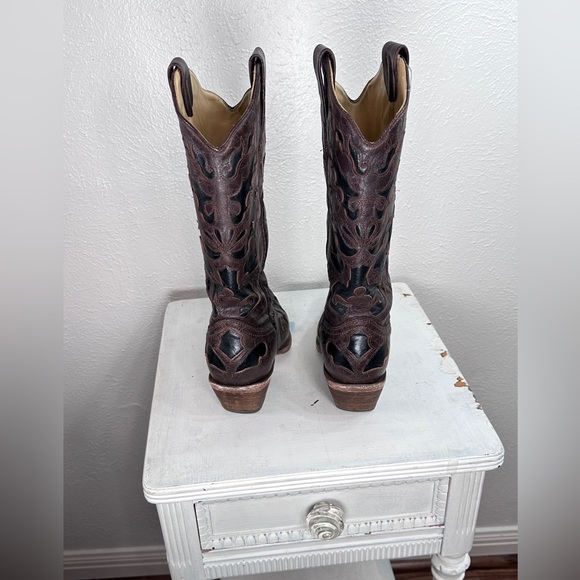 Corral chocolate black vintage goat overlay pointed toe cowgirl boots size 8M - Picture 3 of 8